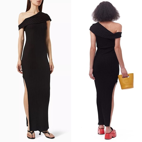 SIMON MILLER Ribbed Knit One Shoulder Sleeveless Bodycon Side Slit Maxi Dress M - Picture 2 of 7